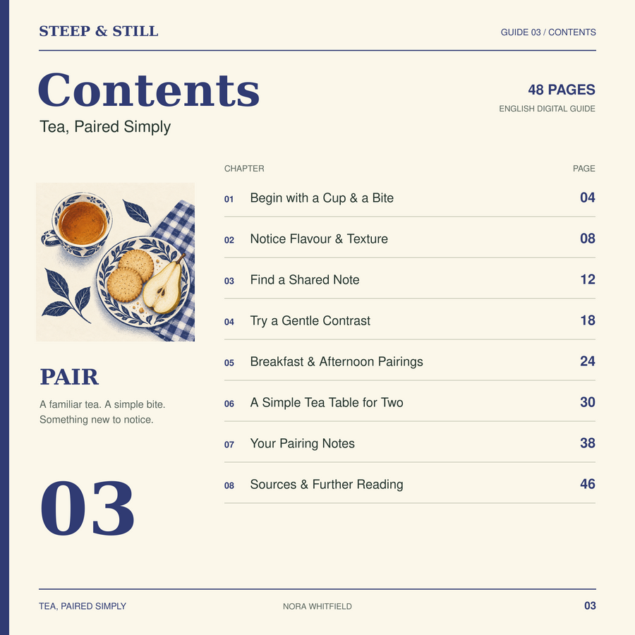 Contents page of Tea, Paired Simply, with chapter names and page numbers.